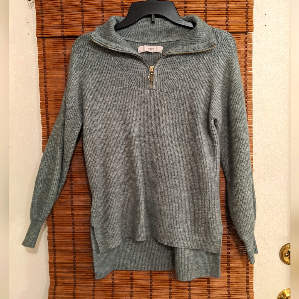 LOFT Cozy Green Quarter-Zip Sweater
